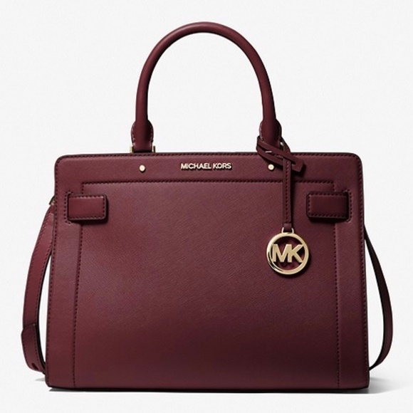 New Michael Kors Rayne Medium Saffiano Leather Satchel in Color Merlot - Picture 1 of 11